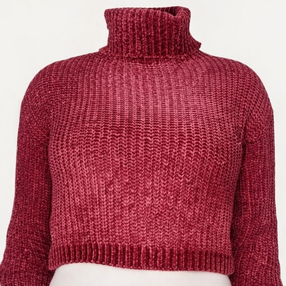 Zenana Cabernet Chenille Crop Turtleneck Sweater Valentine Cozy NWOT Large - Picture 4 of 7